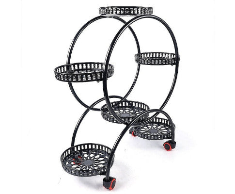 4 Layer 6 Pots Flower Holder Plant Stand Shelf 4-Wheel Free Moving Rack